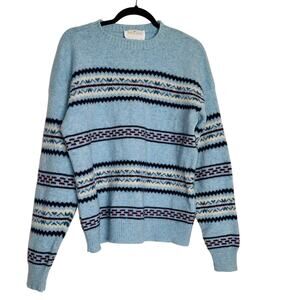 JANTZEN 80s90s Geometric Fair Isle Baby Blue Pullover  Crewneck Sweater Size XL